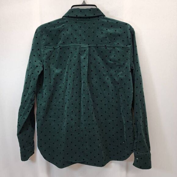 LOFT Women's Small Green Corduroy Black Polka-dot Button-Down Shirt Career Workw - Picture 2 of 7